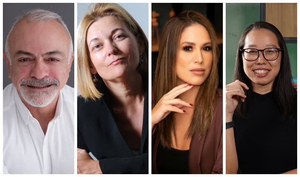 Foto de frente de Josué Brassan, Luciene Magalhães, Monara Souza e Livia Kuga olhando para a câmera